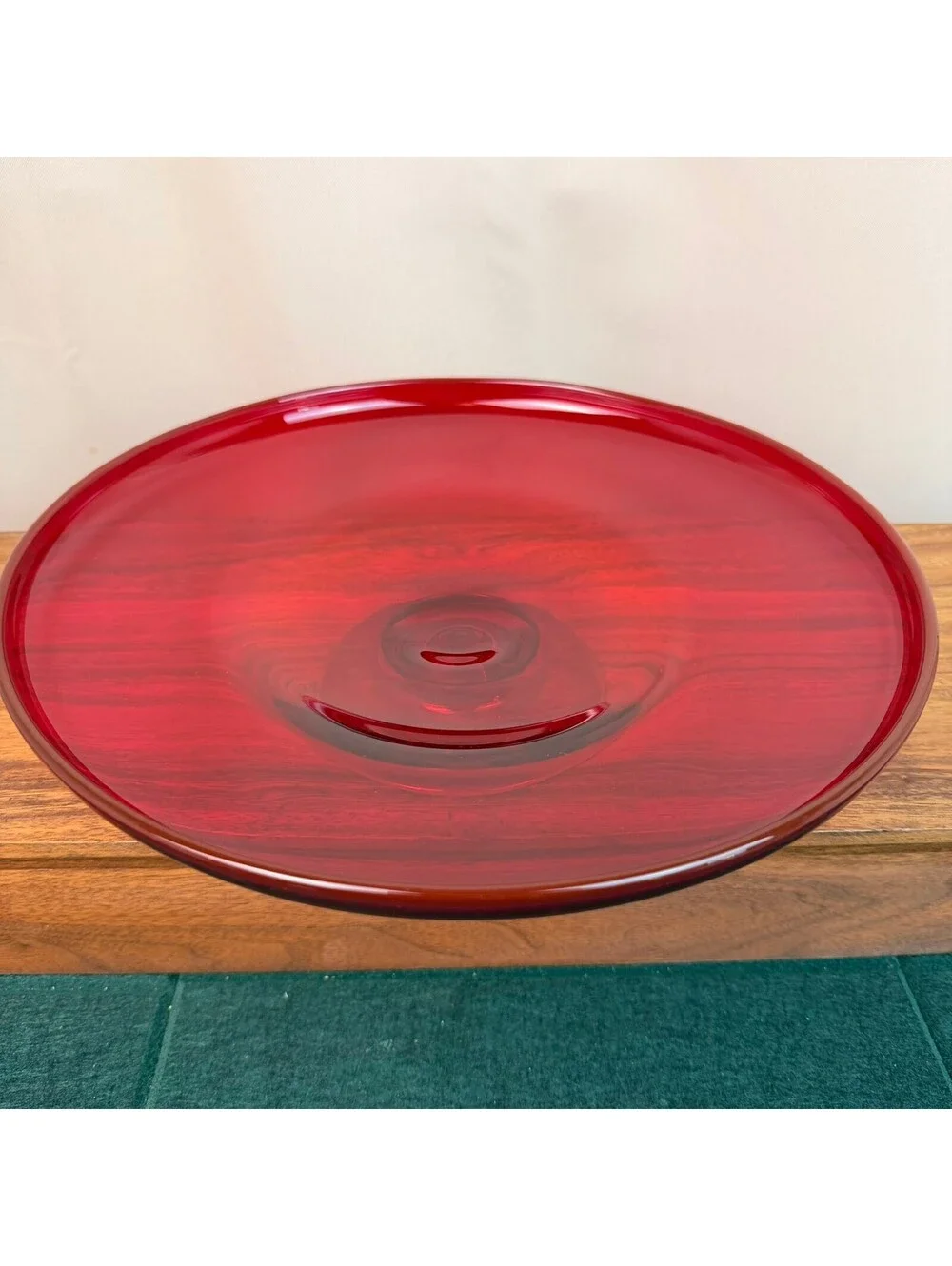 Vintage MCM Amberina Red Glass Pedestal Cake Stand 12